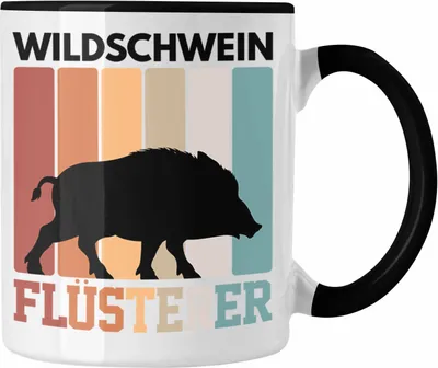 Produktbild von Trendation - Jäger Tasse Geschenk Wildschwein Flüsterer Lustige Geschenkidee für Jagd Jagen (Schwarz)