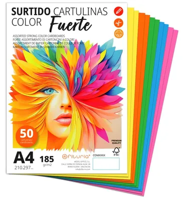 Immagine prodotto di Carta colorata formato A4 - Confezione assortita da 50 fogli, grammatura 185 g/m²