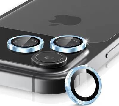 A close-up view of camera lens protectors on the back of a smartphone.