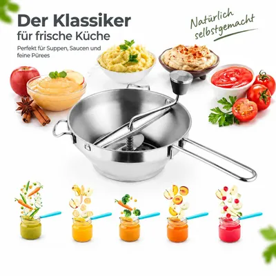 Produktbild von Passiersieb Passiergerät aus Edelstahl mit 3X Siebeinsatz passiermühle für Suppe Edelstahl