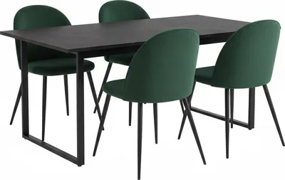 Zdjęcie produktu dla Zestaw do jadalni Tilst czarny marmurowy stół 90x160 4 zielone aksamitne krzesła.