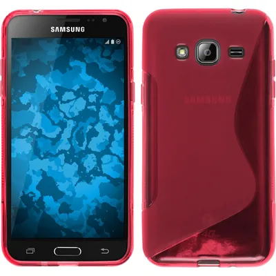 Produktbild von PhoneNatic Case kompatibel mit Samsung Galaxy J3 - pink Silikon Hülle S-Style + 2 Schutzfolien