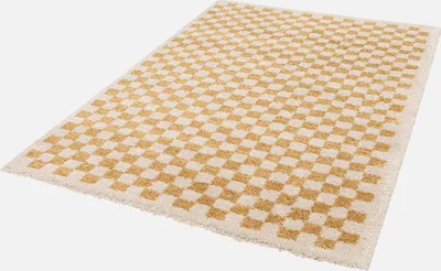 Produktbild von sweeek - Indoor Teppich Shaggy Schachbrettmuster senfgelb und cremefarben