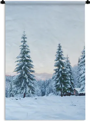 Produktbild von MuchoWow® Wandteppich Wandbehang Winter - Schnee - Bäume 90x135 cm Tapisserie Dekoration Wandtuch - Baumwolle - Wandskulptur