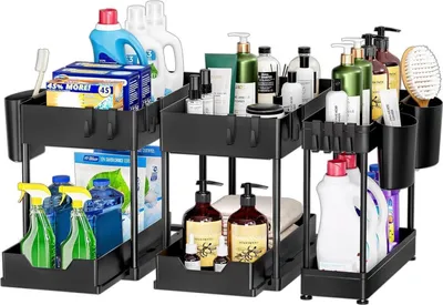 Image de Puricon Étagère extensible sous lavabo Lot de 3 - Noir