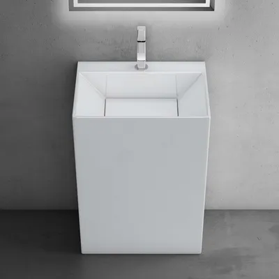 Produktbild von doporro Standwaschbecken Colossum40, Gussmarmor, weiß, 55x42x85cm, freistehend, eckig, Standard DIN Anschlüsse, wassersparend, leicht zu reinigen