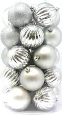 Produktbild von B&S 25 Weihnachtskugeln | silber | Ø 8 cm | Kunststoff | Rille, Glatt, Glitzer