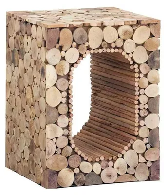 Image de Tabouret de marche - Bois massif - Beige antique - 32 x 32 x 43 cm