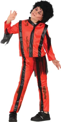 Produktbild von Zombie Popstar Anzug Halloween Gruseliges Fest Spuknacht Kinder Faschingsparty Kostüm Verstandloser Tanzorakel Untoter Musikstar Schaurige Feier, Größe: 140/146 Farbe: Rot / Schwarz