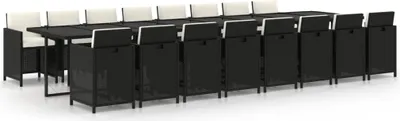 Obrázok produktu pre vidaXL 17-dielny záhradný jedálenský set s vankúšmi Black Poly Rattan