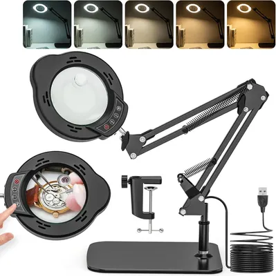Produktbild von 2-in-1 Vergrößerungsglas mit Licht und Ständer - LED Schreibtischvergrößerungslampe für Hobby und Reparatur