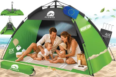 Immagine prodotto di Tenda da spiaggia pop-up ELONEO con protezione UV 80+, montaggio facile, compatta, borsa per il trasporto, protezione dal sole e dal vento per bambini e adulti - XL Verde