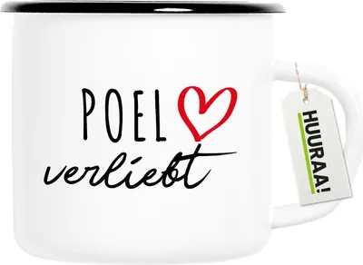 Produktbild von Huuraa Emaille Tasse Poel verliebt 300ml Vintage Campingbecher Geschenkidee