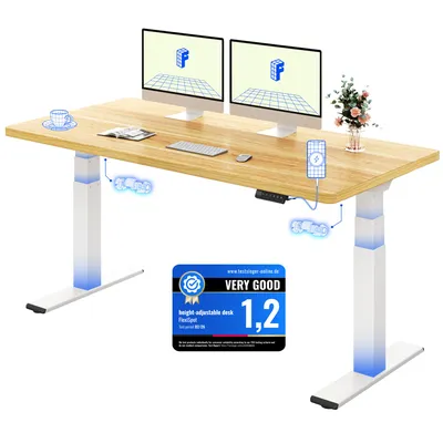 Produktbild von FLEXISPOT ValtreX E200 Höhenverstellbarer Schreibtisch 160x80cm 200KG TRAGKRAFT, 25MM EINTEILIGE TISCHPLATTE, 2 Motoren, USB-Anschluss, Ahorn