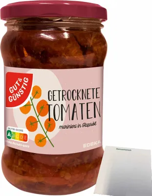 A jar of marinated sun-dried tomatoes in oil.