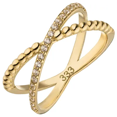 Produktbild von Ring Damenring aus 333 Gold Gelbgold mit 21 Zirkonia Breite 8,2mm gekreuzt Innenumfang 60mm Ø19.1mm