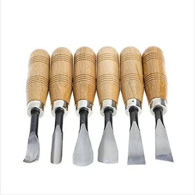 Image de 6 pièces professionnelles DIY artisanat du bois sillons main acier au carbone sculpture sur bois outils ciseaux kit de couteaux