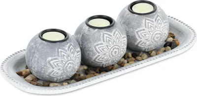 Produktbild von relaxdays Florale Teelichthalter mit Tablett