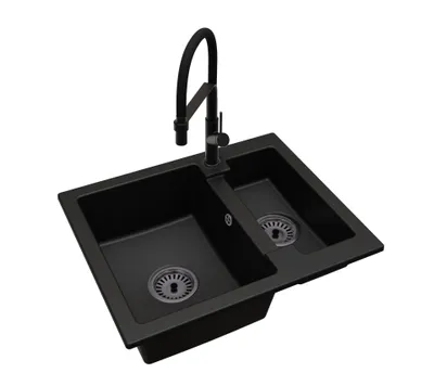 Produktbild von Granit-Küchenspüle YOGI 1,5 Becken mit Küchenarmatur und Siphon
