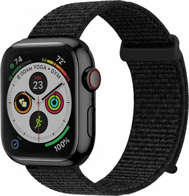 Produktbild von Smartwatch Armband für Apple Watch SE 2 44mm Nylon Textil Band Ersatzband Wechselband Klettverschluss flexibel atmungsaktiv Schwarz
