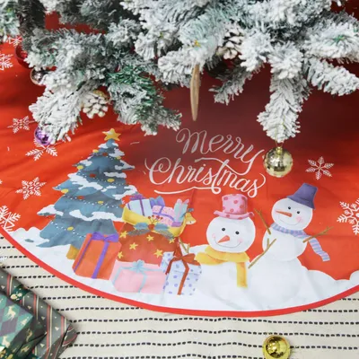 Weihnachtsbaumrock 90 cm, Rot mit Schneemann-Motiv, Polyester