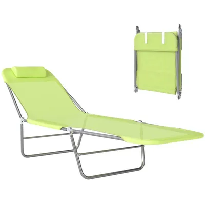 Produktbild von Sonnenliege – Gartenliege – Campingliege – Klappbarer und verstellbarer Liegestuhl – Mit Kopfstütze – 182 x 56 x 28 cm – Grün