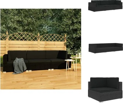 Image de vidaXL Ensemble de salon de jardin 3 pièces avec coussins Poly rotin noir - Ensemble de salon de jardin