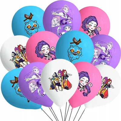 Zdjęcie produktu dla Balon Huntrix na Urodziny Demon Hunters KPOP balony 12 szt + wiązadełko