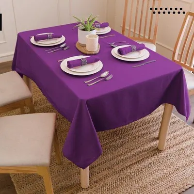Productafbeelding van Tafelkleed Maat 140x180 cm | Katoen-linnen Stof | Effen Kleur Paars | Tafelkleed voor de Eetkamer voor Decoratie - Wasbaar in de Wasmachine