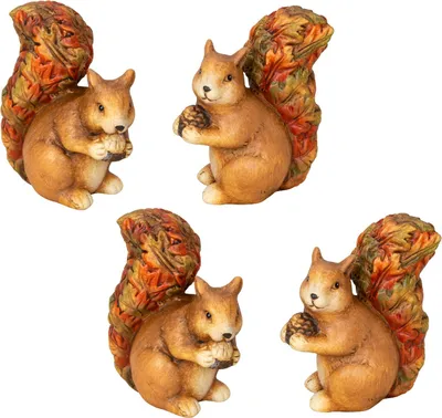 Produktbild von 4 Stück Eichhörnchen mit Nuss Figuren H 11 cm Blätter Dekofigur