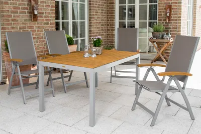 Produktbild von Merxx Gartenmöbelset "Naxos" 5tlg. - Aluminiumgestell mit Textilbespannung und Akazienholz - 50217-309