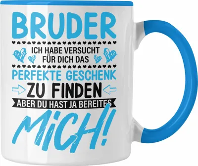 Produktbild von Trendation - Geschenk für Bruder Tasse Geschenkidee von Schwester Lustiger Spruch Geburtstag Bruder (Blau)