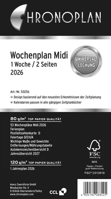 Produktbild von Chronoplan 50256, Wochenplan, 2026, Midi, weiß