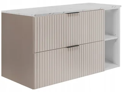 Image de Rodan | Meuble sous vasque Cachemire 80 cm - Plan effet marbre blanc - Set 3 couleurs poignées - Soft-Close - Niche blanche intégrée