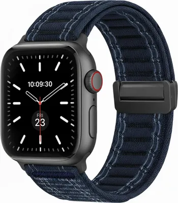 Produktbild von Smartwatch Armband für Apple Watch Series 6 44mm Nylon Textil Band Ersatzband Wechselband Magnetverschluss flexibel atmungsaktiv Blau Dunkelblau