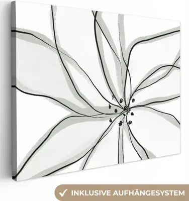 Produktbild von MuchoWow® - Leinwandbilder - Blume - Kunst - Weiß - Schwarz, Wandbild, Wanddeko Bilder Wohnzimmer, 120x90 cm
