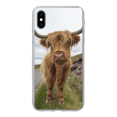 Produktbild von MuchoWow® Handyhülle Schutzhülle Hülle für iPhone Xs Schottischer Highlander - Hörner - Berg Silikon Softcase Handy Hülle - Handytasche