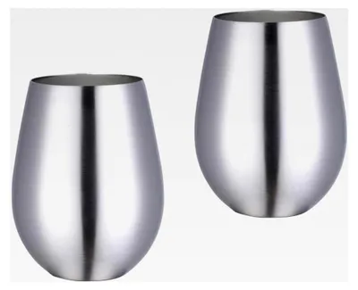 Produktbild von Edelstahl Weingläser ohne Stiel, Metall Weingläser für Camping, Kochen und Reisen, 2 Stück, Trinkbecher in Silber