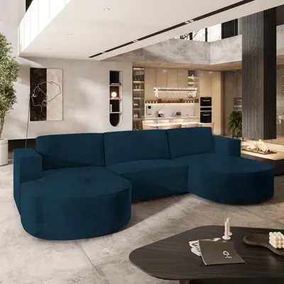 Produktbild von Masseno Ecksofa VEZZO M mit Schlaffunktion U-Form, Sofa mit Bettkasten, Wohnzimmersofa, Couch, Soffa, Bettsofa, Couchgarnitur- Blau, MONOLITH 77
