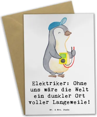 Produktbild von Mr. & Mrs. Panda Grußkarte Elektriker Helden - Weiß - Geschenk, Komfort, dunkler Ort, Geschenke mit Herz, Humor, Berufsgestaltung, Beruf, weihnachtskarten, Grußkarten