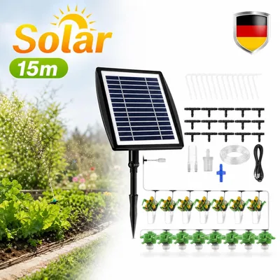 Image de Système d'arrosage automatique solaire, 15 mètres de tuyau, 15 goutteurs, étanche IP67