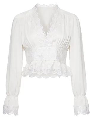 Produktbild von Bluse für Damen, Weiss, Grösse XS, mit V-Ausschnitt und Spitzendetails