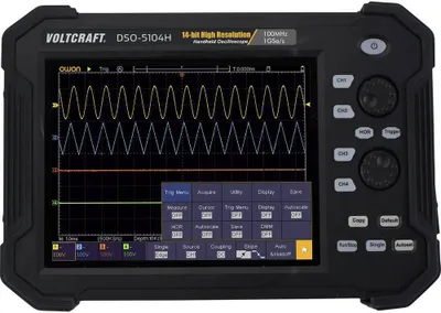 Produktbild von VOLTCRAFT DSO-5104H Hand-Oszilloskop 100 MHz 4-Kanal 1 GSa/s 40 Mpts 14 Bit Digital-Speicher (DSO), Handgerät 1 St.