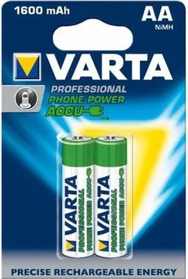 A retail package of Varta AA rechargeable batteries.