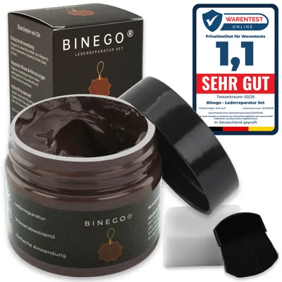 Produktbild von Binego® Lederreparaturset Leder & Kunstleder Reparatur Set | Lederreparatur Flüssigleder Lederfarbe Reparieren Reparaturset Aufbereitung | Braun