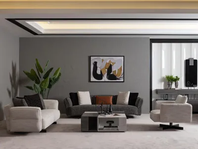 Immagine prodotto di Moderno set da salotto beige-grigio in tessuto e legno