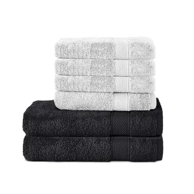 Produktbild von Komfortec 6er Handtuch Set aus 100% Baumwolle, 2er Badetücher 70x140 cm und 4er Handtücher 50x100 cm , Frottee, Weich, Schwarz/Weiß