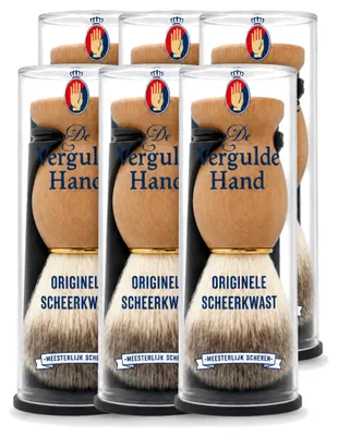 Productafbeelding van 6 x Scheerkwast "De Vergulde Hand" met houder - Voordeelverpakking - 6 stuks
