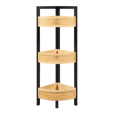 Produktbild von Eckregal 'Tervola' mit 3 Ablagen Rattanoptik 80 x 23 x 23 cm Schwarz / Bambus