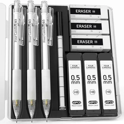 Zdjęcie produktu dla Zestaw pastelowych ołówków mechanicznych z etui i akcesoriami 0,5 mm HB 180